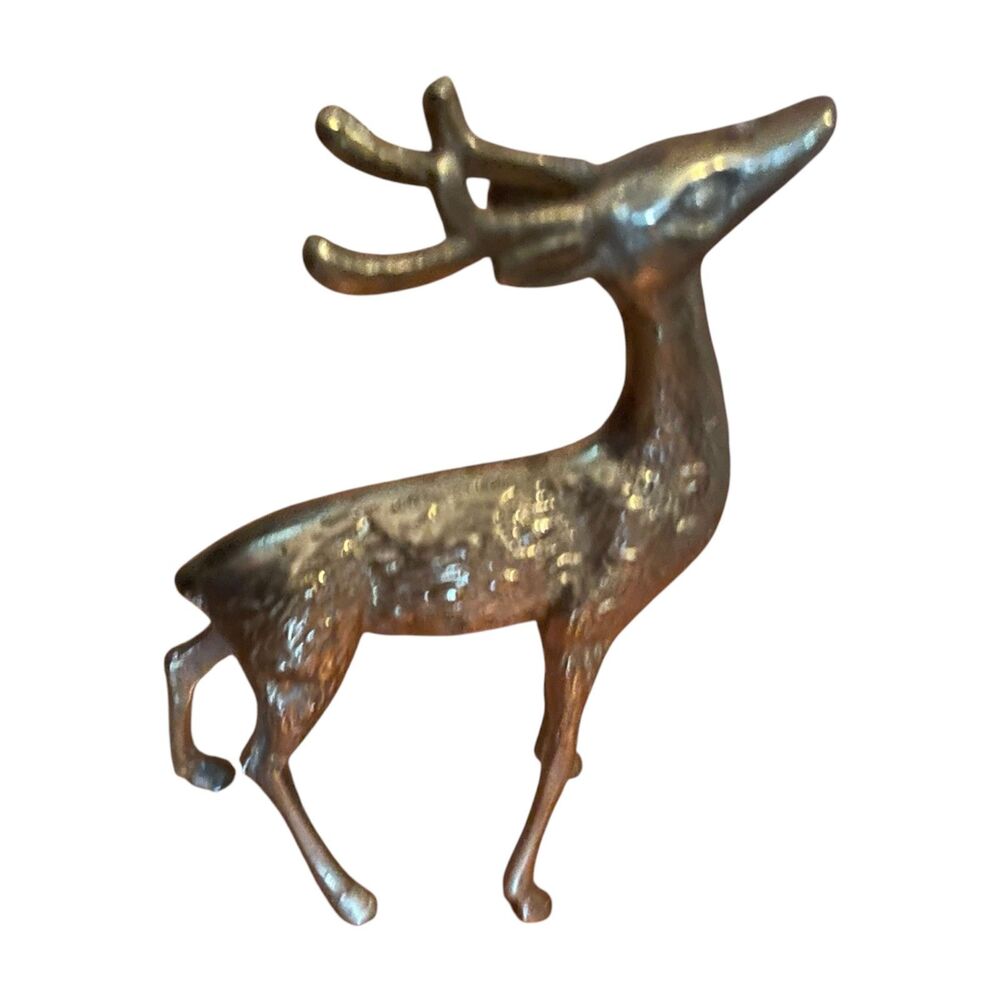 Vintage 1970s Brass Buck Antlered Deer Figurine Cottagecore 7" tall